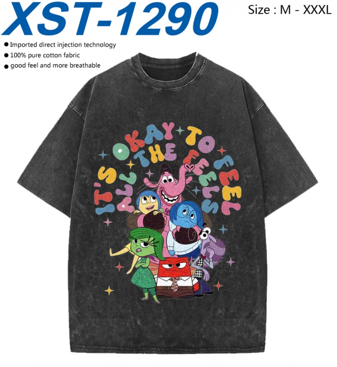 Inside Out Cotton direct spray color print washed denim T-shirt 250g from M to 3XL