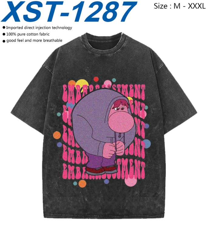Inside Out Cotton direct spray color print washed denim T-shirt 250g from M to 3XL