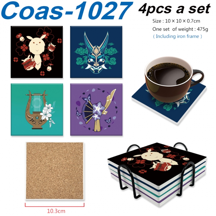 Genshin Impact Anime peripheral UV printed square coaster a set of 4 Coas-1027
