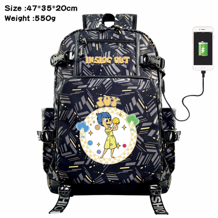 Inside Out Anime data cable camouflage print USB backpack schoolbag 47x35x20cm