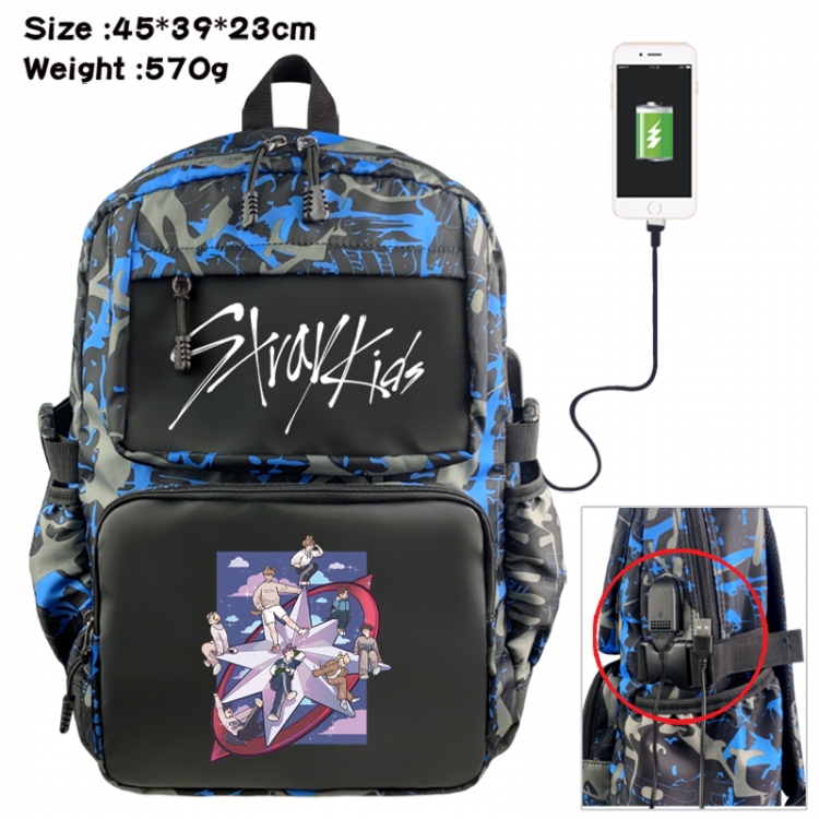 straykids Anime waterproof nylon camouflage backpack School Bag 45X39X23CM