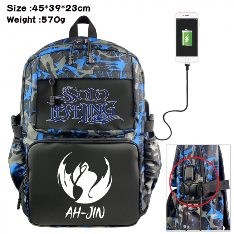 Solo Leveling:Arise  Anime waterproof nylon camouflage backpack School Bag 45X39X23CM