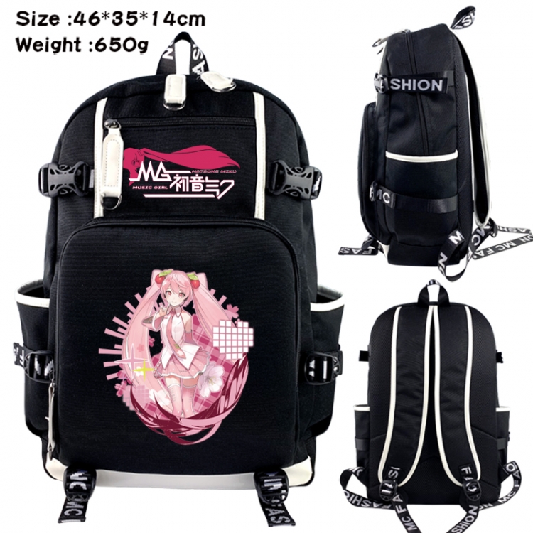 Hatsune Miku Data USB backpack Cartoon printed student backpack 46X35X14CM 650G
