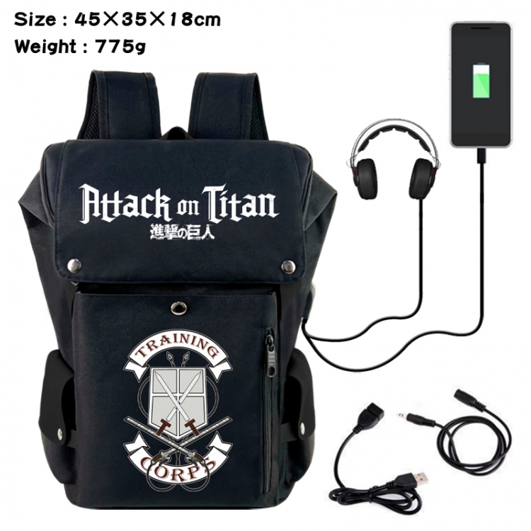 Shingeki no Kyojin Anime Canvas Bucket Data Cable Backpack School Bag 45X35X18CM 775G