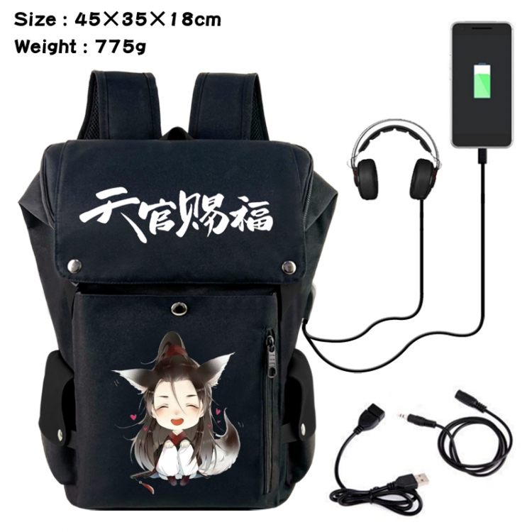 Heaven Official's Blessing Anime Canvas Bucket Data Cable Backpack School Bag 45X35X18CM 775G