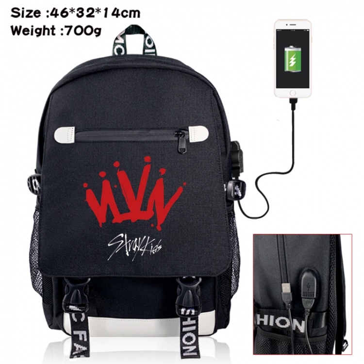 straykids canvas USB backpack cartoon print student backpack 46X32X14CM 700g 