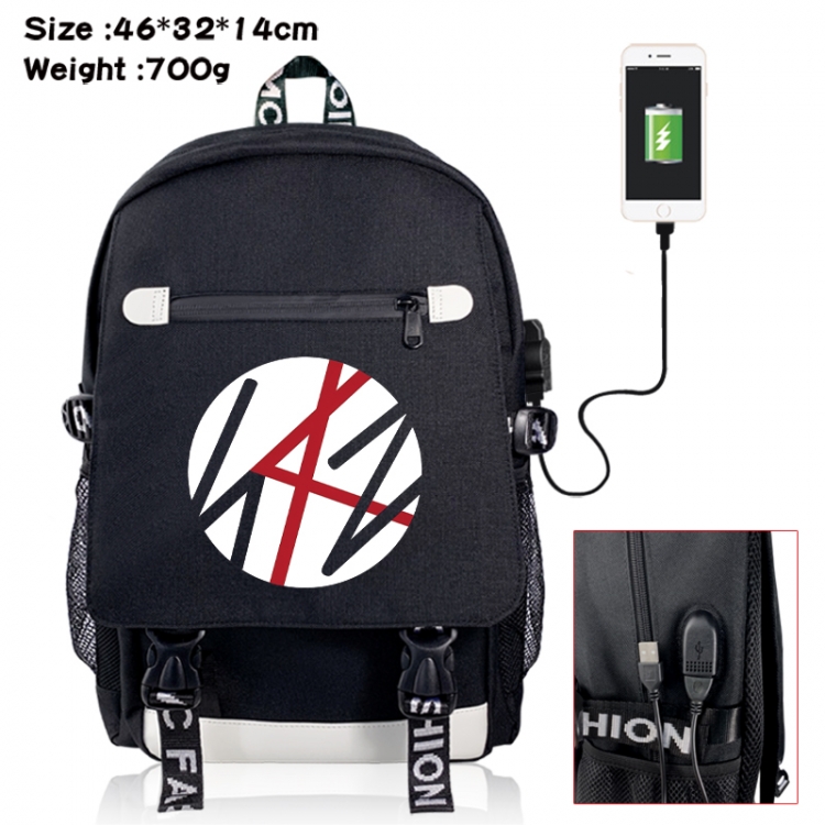 straykids canvas USB backpack cartoon print student backpack 46X32X14CM 700g 