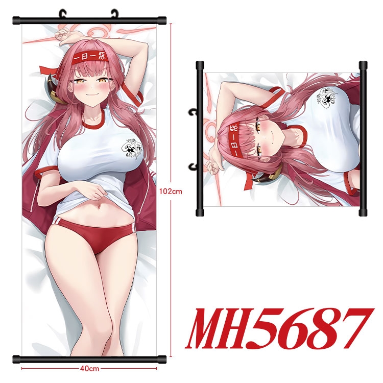 Blue Archive Anime black Plastic rod Cloth painting Wall Scroll 40X102CM 