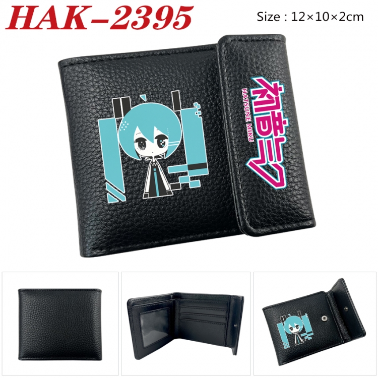 Hatsune Miku Anime Litchi Pattern Hidden Buckle Half Fold Printed Wallet 12X10X2CM  HAK-2395