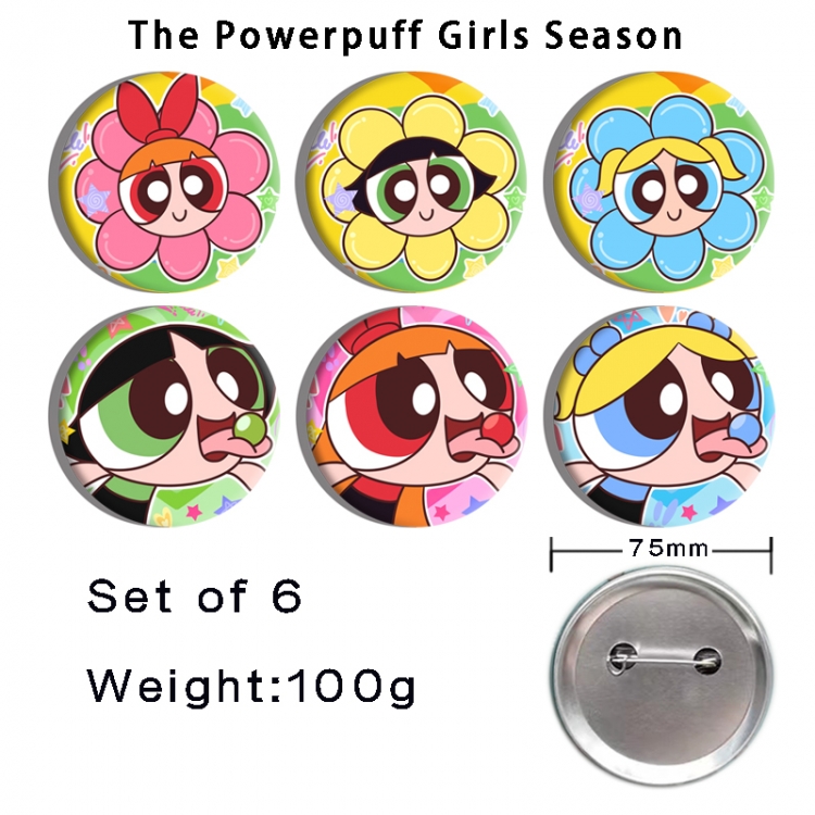 The Powerpuff Girls Anime Tinplate Bright Film Emblem Badge 75mm a set of 6