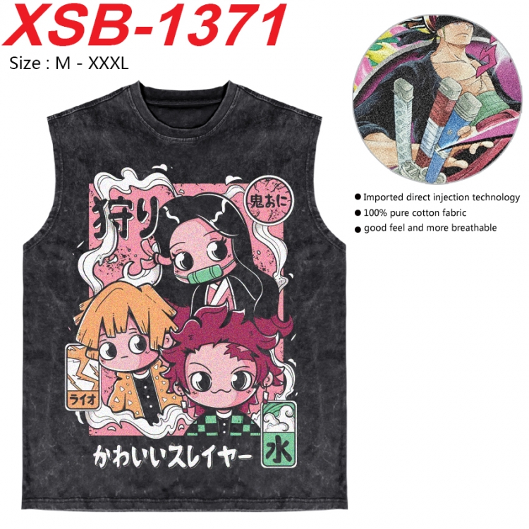 Demon Slayer Kimets Anime pure cotton wash vest T-shirt 250g M-3XL 