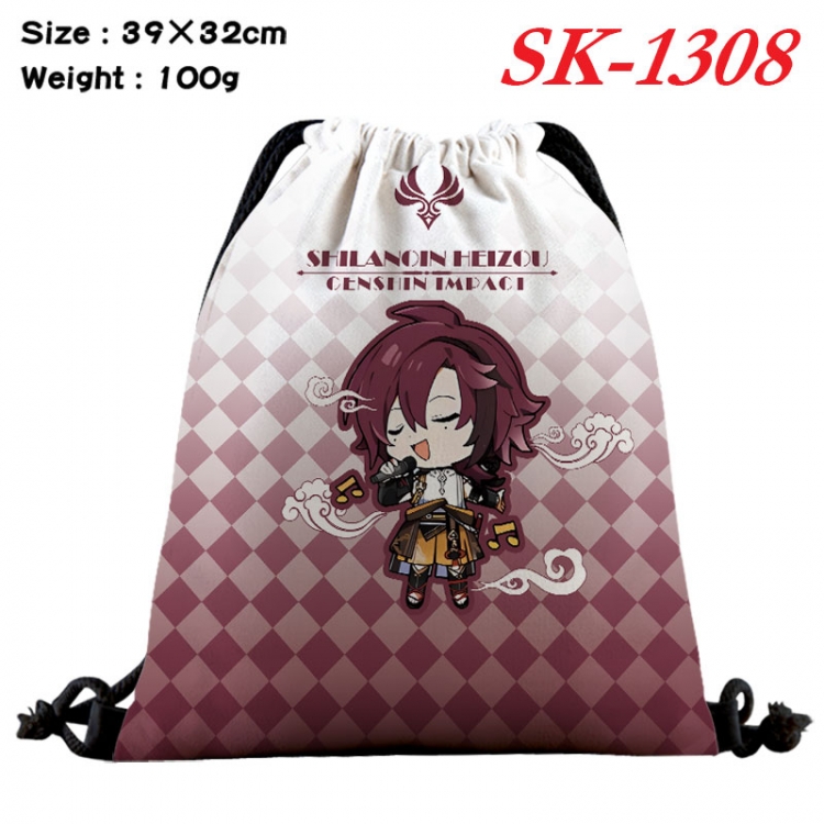 Genshin Impact cartoon Waterproof Nylon Full Color Drawstring Pocket 39x32cm