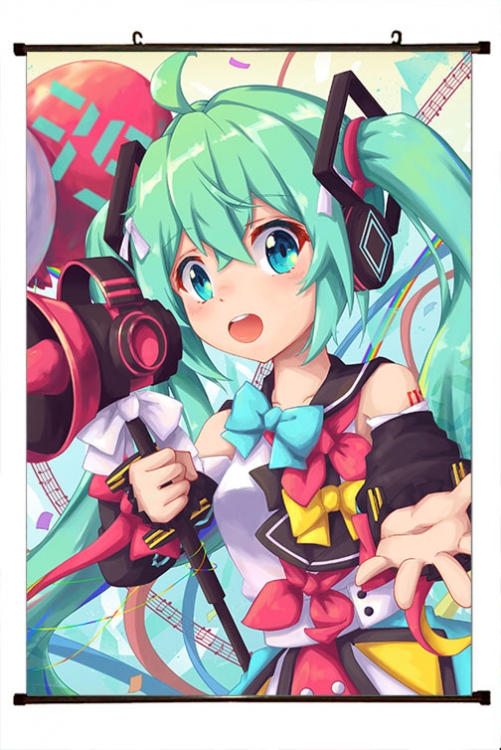 Hatsune Miku Anime black Plastic rod Cloth painting Wall Scroll 60X90CM  C3-24