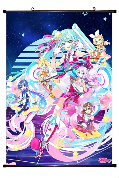 Hatsune Miku Anime black Plastic rod Cloth painting Wall Scroll 60X90CM  C3-113