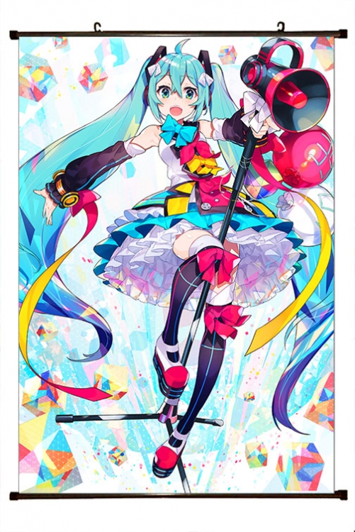 Hatsune Miku Anime black Plastic rod Cloth painting Wall Scroll 60X90CM C3-19
