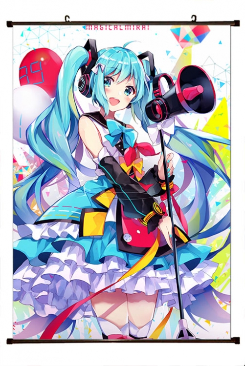 Hatsune Miku Anime black Plastic rod Cloth painting Wall Scroll 60X90CM   C3-20
