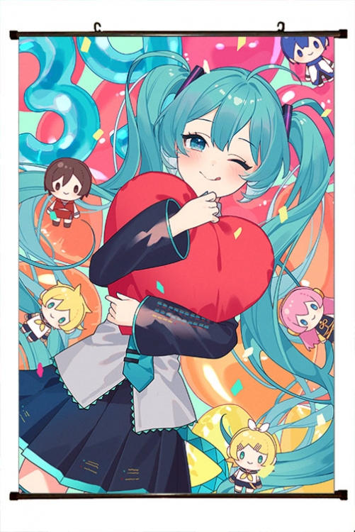 Hatsune Miku Anime black Plastic rod Cloth painting Wall Scroll 60X90CM  C3-119