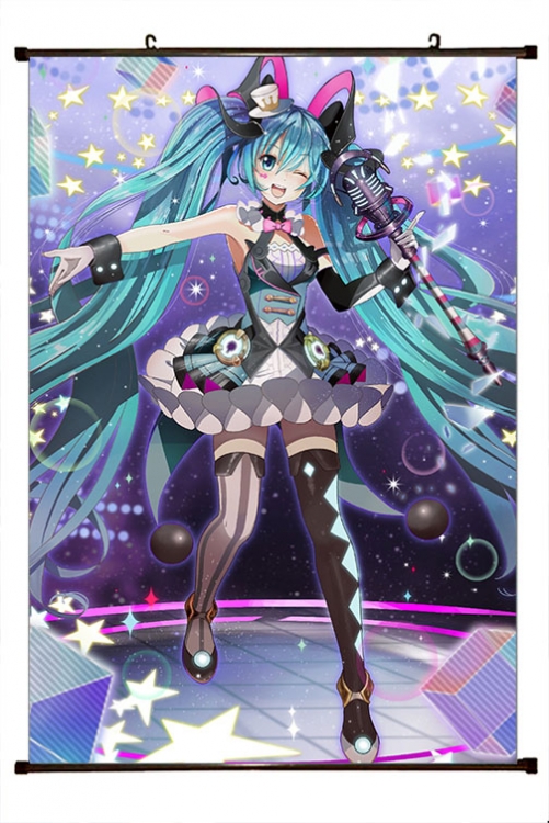 Hatsune Miku Anime black Plastic rod Cloth painting Wall Scroll 60X90CM  C3-76