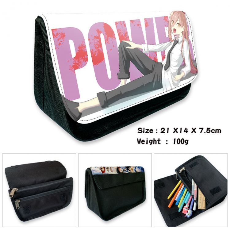 Chainsaw man Anime Velcro canvas zipper pencil case Pencil Bag 21×14×7.5cm