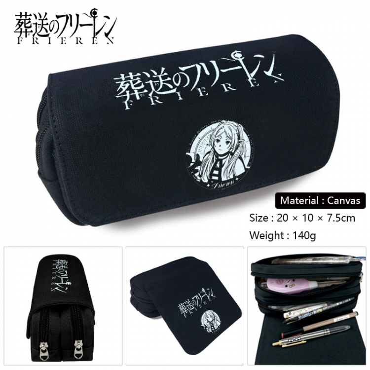 Frieren: Beyond Journey's Anime Multi-Function Double Zipper Canvas Cosmetic Bag Pen Case 20x10x7.5cm
