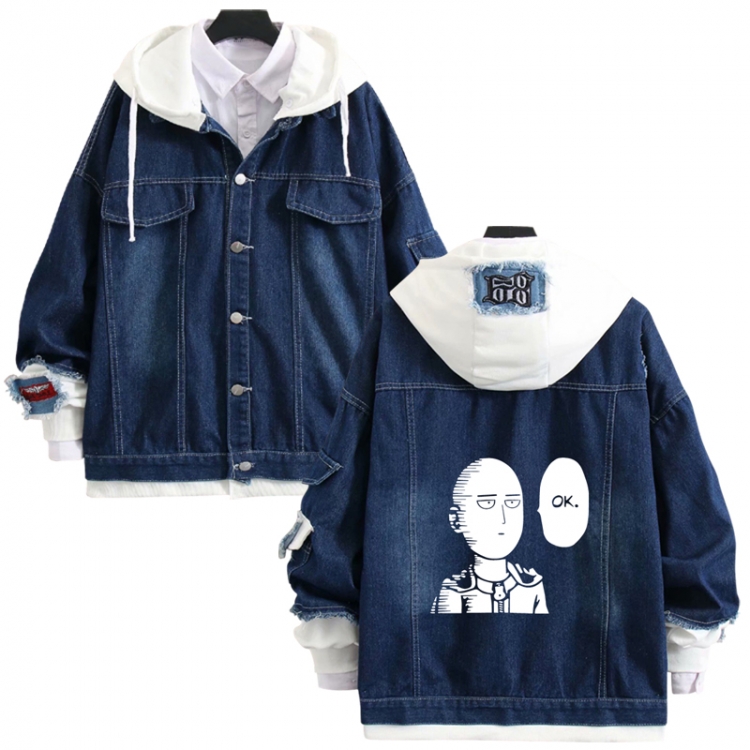  One Punch Man anime stitching denim jacket top sweater from S to 4XL