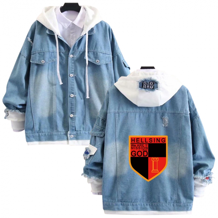 HellSing anime stitching denim jacket top sweater from S to 4XL