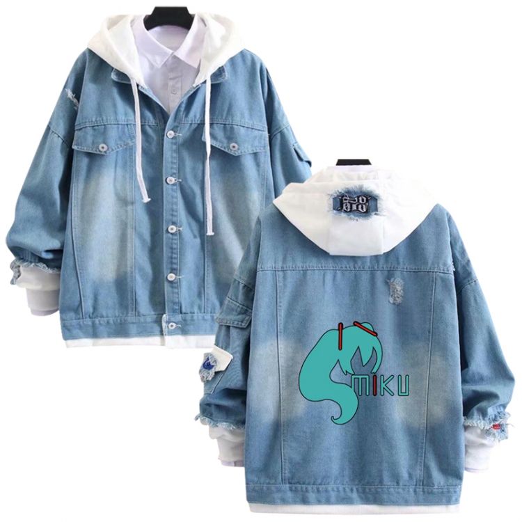 Hatsune Miku anime stitching denim jacket top sweater from S to 4XL