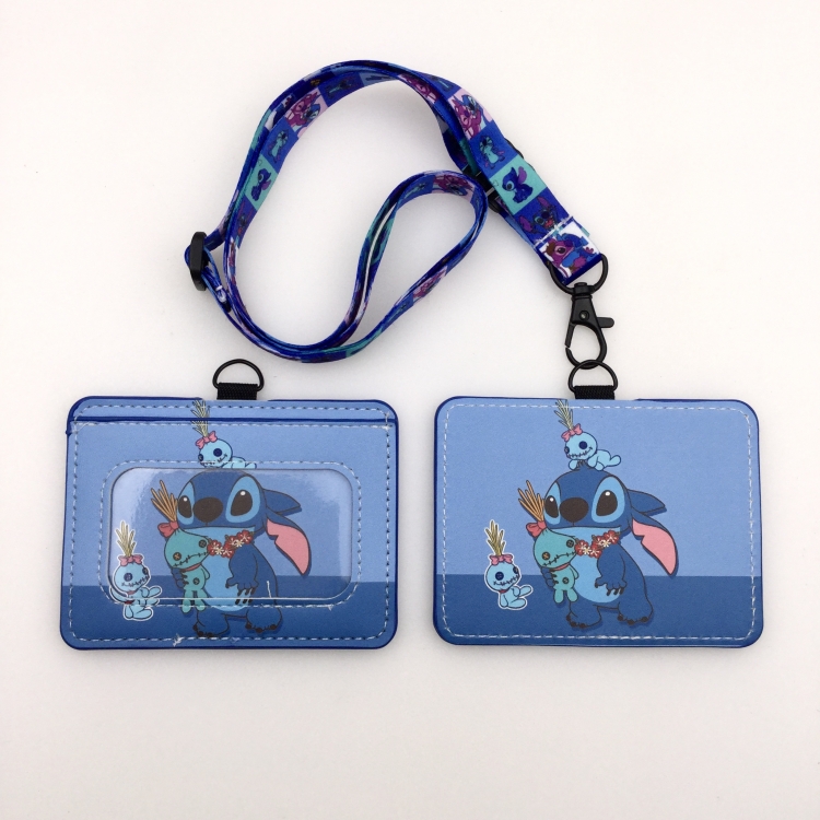 Lilo & Stitch PU leather storage card holder hanging rope two-piece set bus card holder 10X7.5CM 35g price for 5 pcs