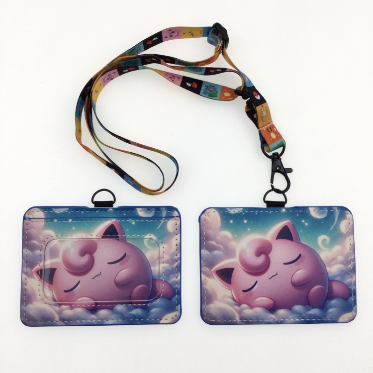 Pokemon PU leather storage card holder hanging rope two-piece set bus card holder 10X7.5CM 35g price for 5 pcs K-12