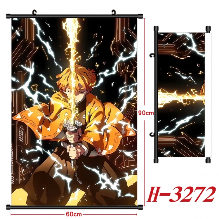 Demon Slayer Kimets Anime Black Plastic Rod Canvas Painting Wall Scroll 60X90CM H-3272