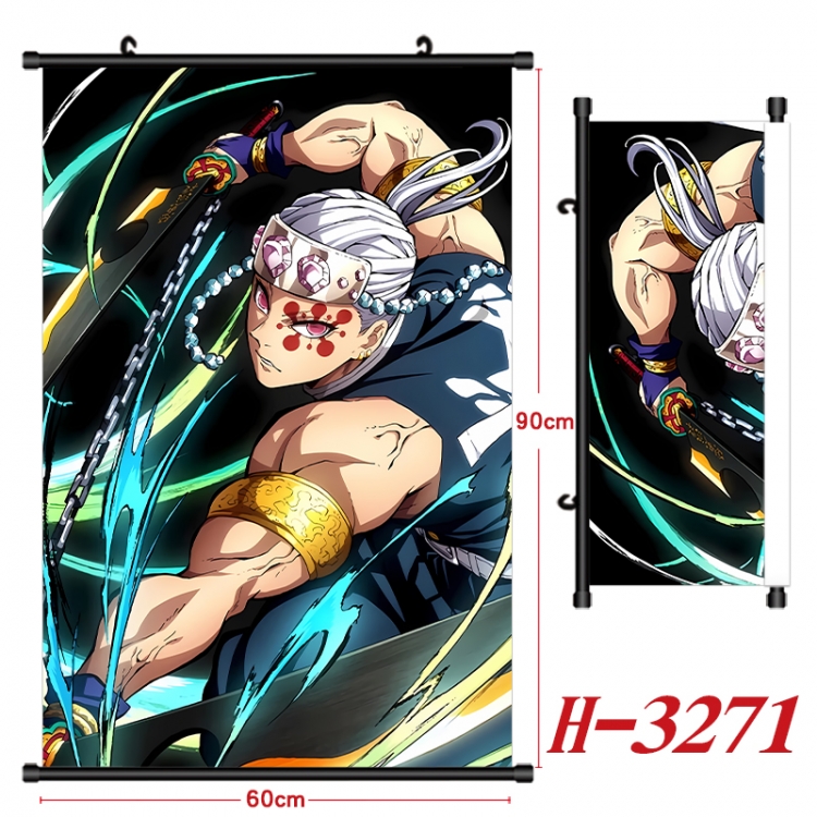 Demon Slayer Kimets Anime Black Plastic Rod Canvas Painting Wall Scroll 60X90CM H-3271