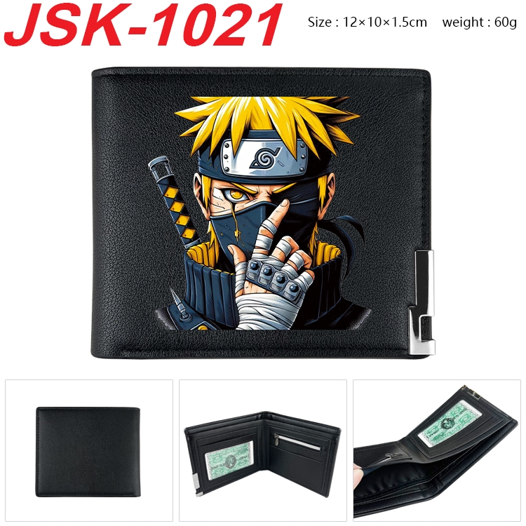 Naruto Animation magnetic buckle black leather wallet 12X10X1.5CM  JSK-1021