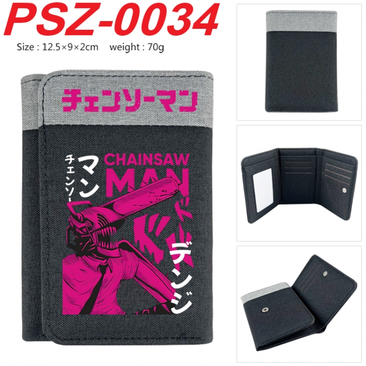Chainsaw man Anime color blocked three fold concealed wallet 12.5X9X2CM 70G  PSZ-0034
