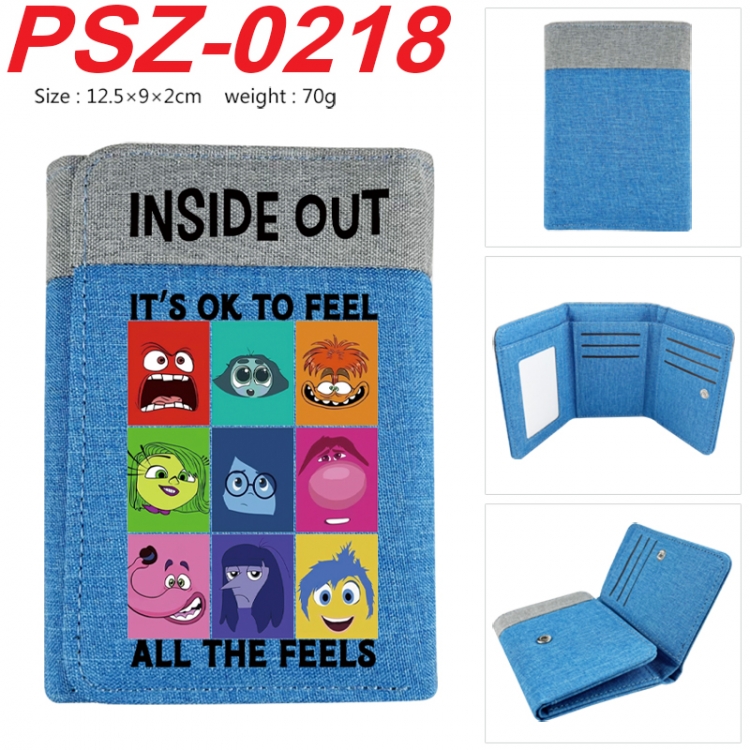 Inside Out Anime color blocked three fold concealed wallet 12.5X9X2CM 70G