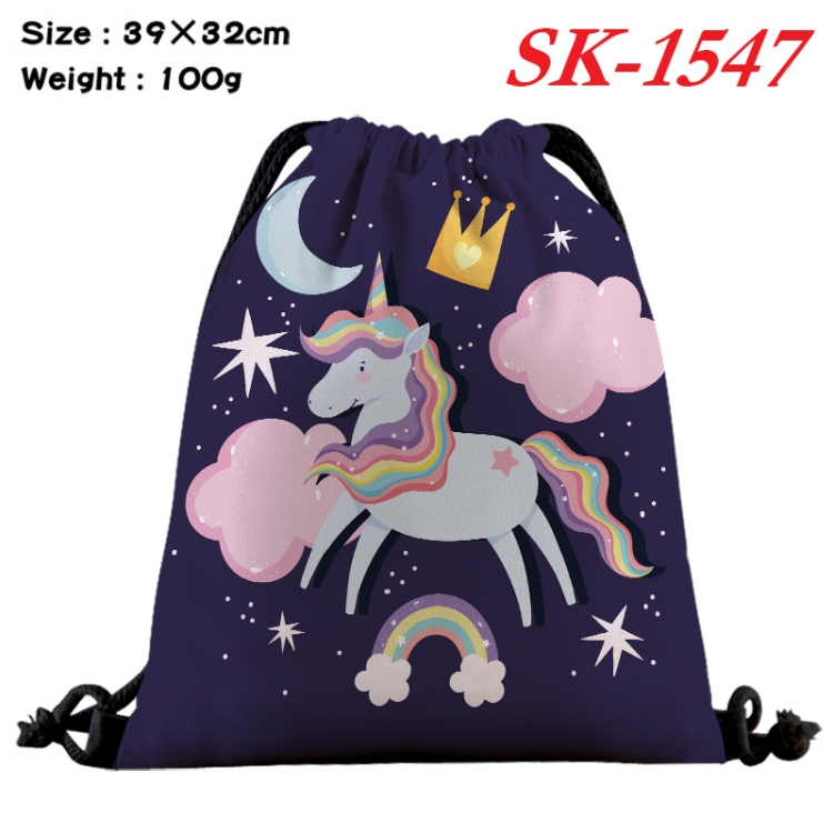 Unicorn cartoon Waterproof Nylon Full Color Drawstring Pocket 39x32cm SK-1547