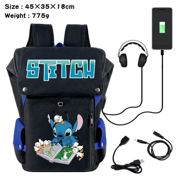 Lilo & Stitch Anime Canvas Bucket Data Cable Backpack School Bag 45X35X18CM 775G