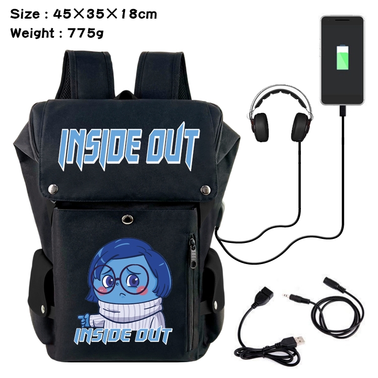 Inside Out Anime Canvas Bucket Data Cable Backpack School Bag 45X35X18CM 775G