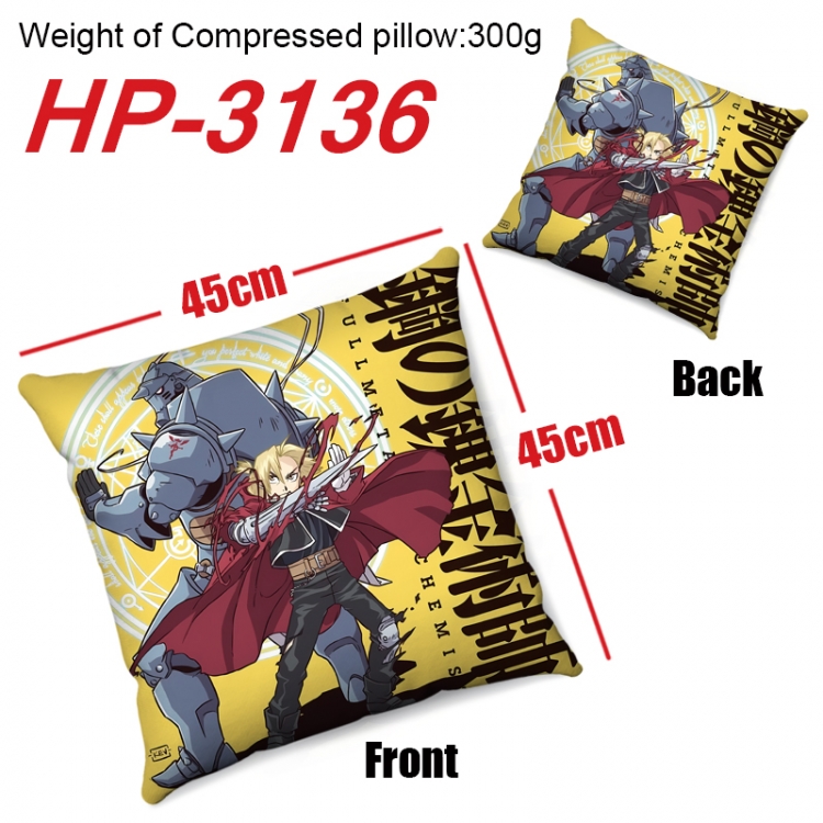 Fullmetal Alchemist  Anime digital printing double-sided printed pillow 45X45cm NO FILLING  HP-3136