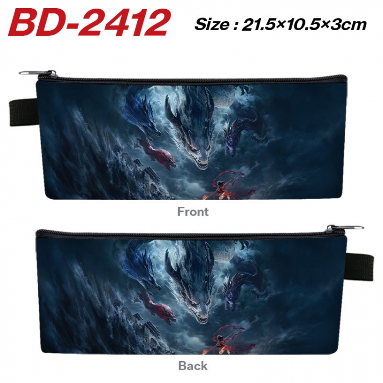 Nezha Anime PU Leather Zipper Pencil Case Stationery Box 21.5X10.5X3CM 