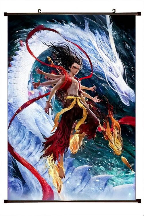 Nezha Anime black Plastic rod Cloth painting Wall Scroll 60X90CM  N5-144