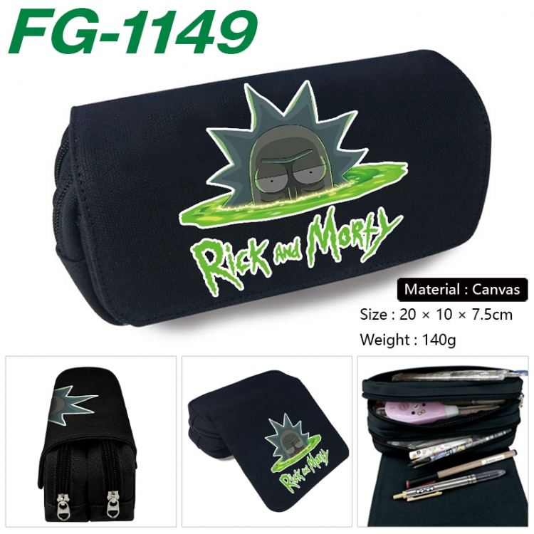 Rick and Morty Anime Multi-Function Double Zipper Canvas Cosmetic Bag Pen Case 20x10x7.5cm FG-1149