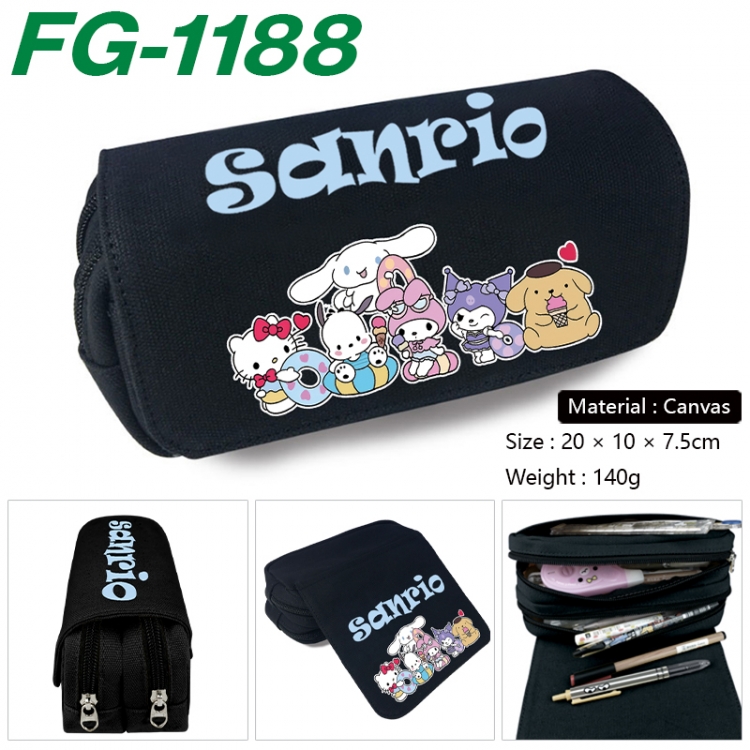 sanrio Anime Multi-Function Double Zipper Canvas Cosmetic Bag Pen Case 20x10x7.5cm FG-1188