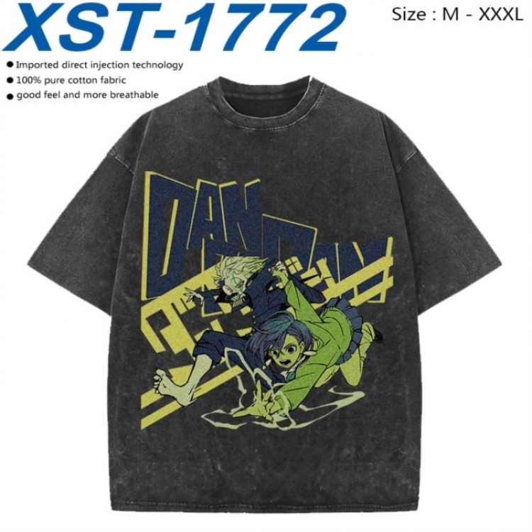 DANDADAN Cotton direct spray color print washed denim T-shirt 250g from M to 3XL XST-1772