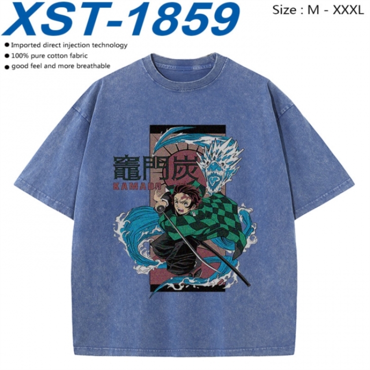 Demon Slayer Kimets Cotton direct spray color print washed denim T-shirt 250g from M to 3XLXST-1859