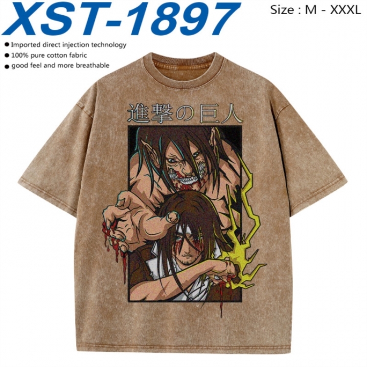 Shingeki no Kyojin Cotton direct spray color print washed denim T-shirt 250g from M to 3XL XST-1896