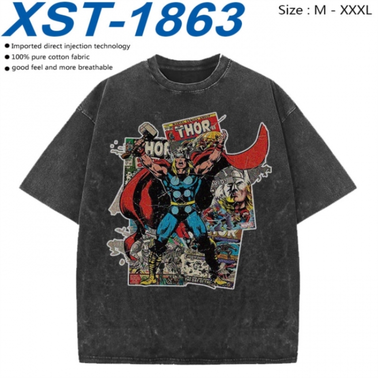 Marvel Cotton direct spray color print washed denim T-shirt 250g from M to 3XL  XST-1863