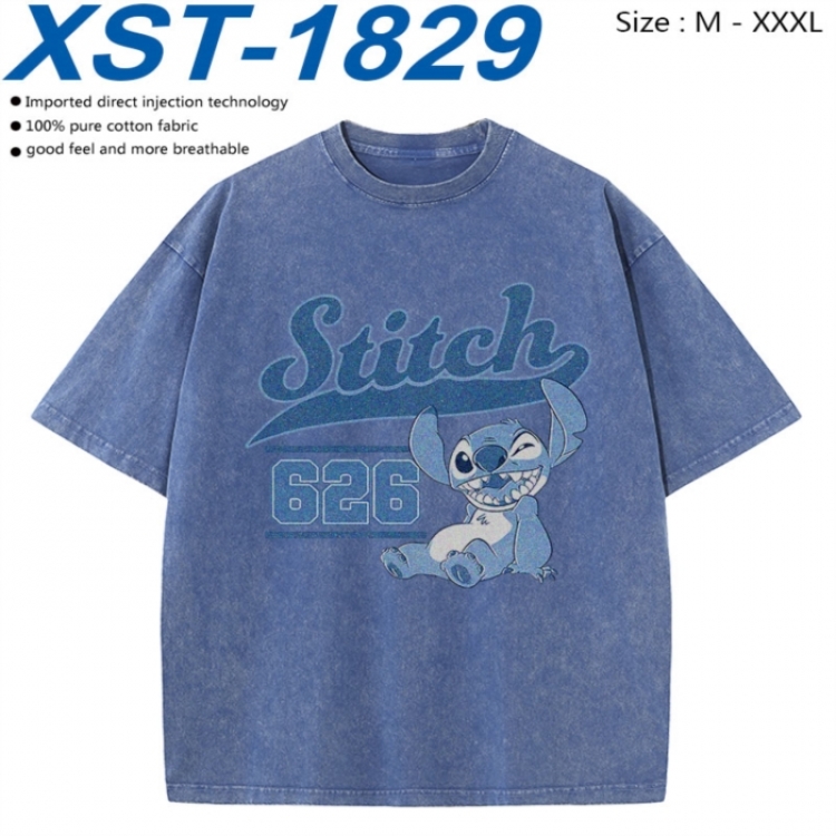 Lilo & Stitch Cotton direct spray color print washed denim T-shirt 250g from M to 3XL