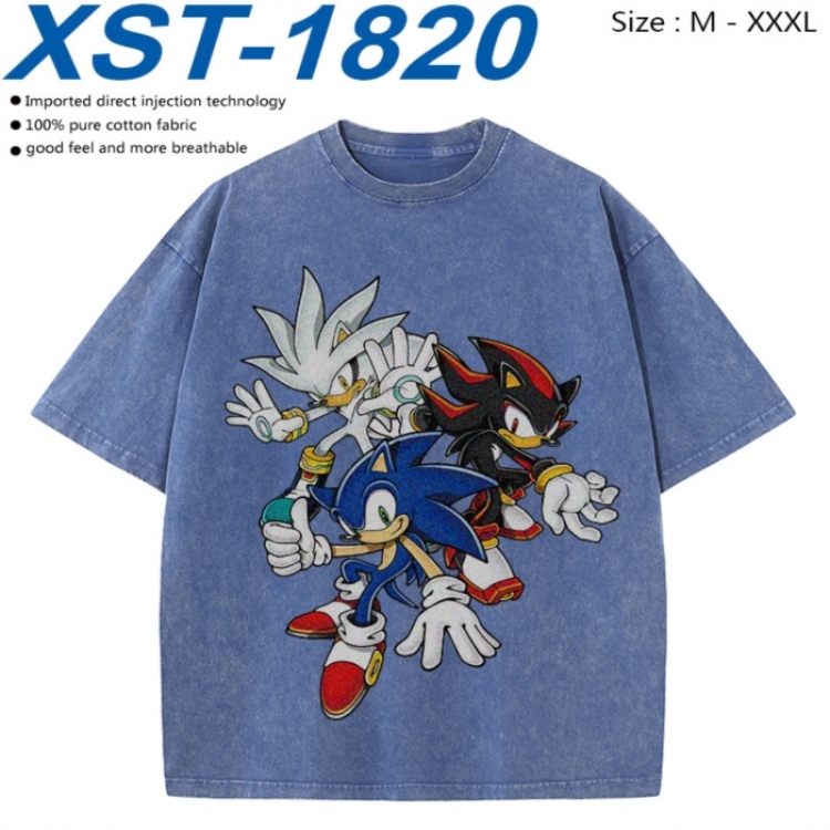 Sonic The Hedgehog Cotton direct spray color print washed denim T-shirt 250g from M to 3XL  XST-1820