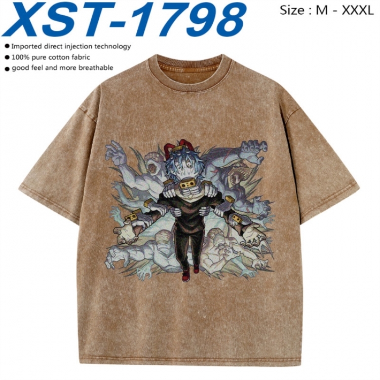 My Hero Academia Cotton direct spray color print washed denim T-shirt 250g from M to 3XL  XST-1798