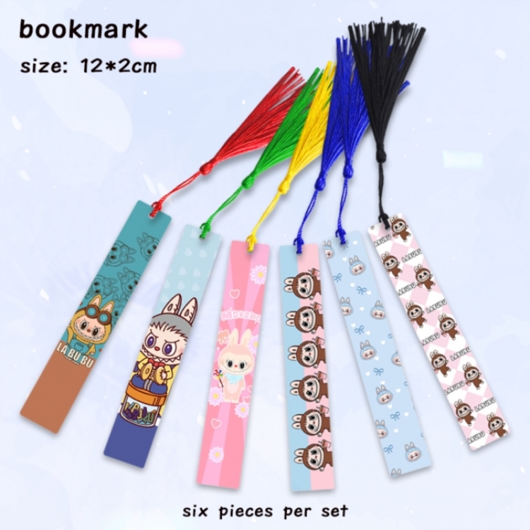 Labubu Anime full-color printed metal bookmark pendant 12x2cm a set of 6